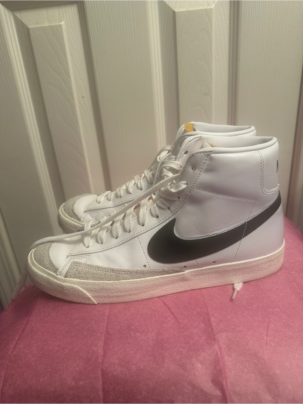 Men’s Nike White High-Top Sneakers with Black Swoosh